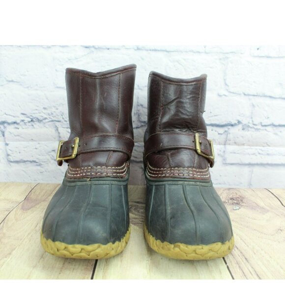 LL Bean Lounger Brown Leather Shearling Lined Ankle Duck Boots Size 9 M - Picture 4 of 10